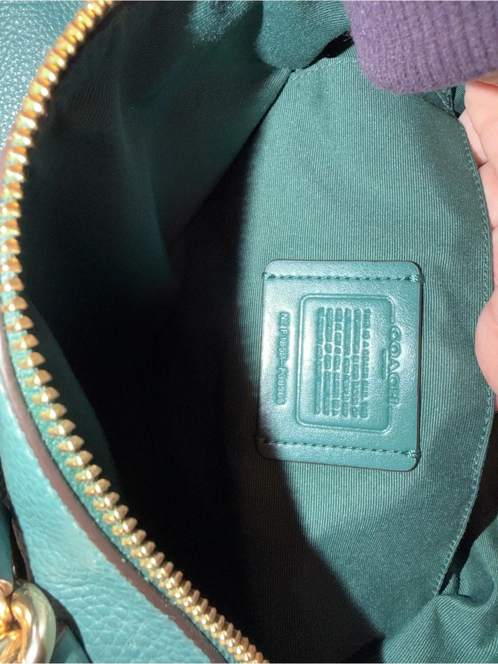 Coach Teal Pebbled Leather Shoulder Tote with Gold Hardware